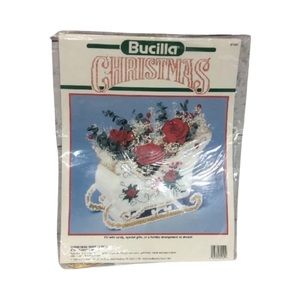 Christmas Rose Sleigh Plastic Canvas Kit Bucilla 61141 NOS 1990